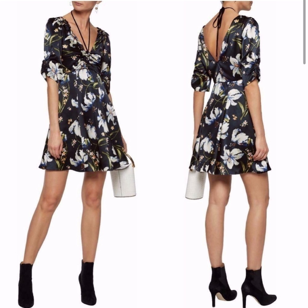 Cinq a Sept Dark Shadow Anders Silk Ruched Floral Dress Size 4